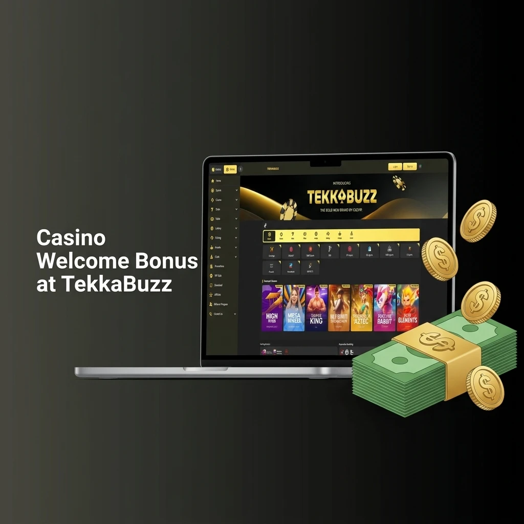 TekkaBuzz casino welcome bonus offering 100% deposit match up to 10,000 BDT and 100 Free Spins for new players