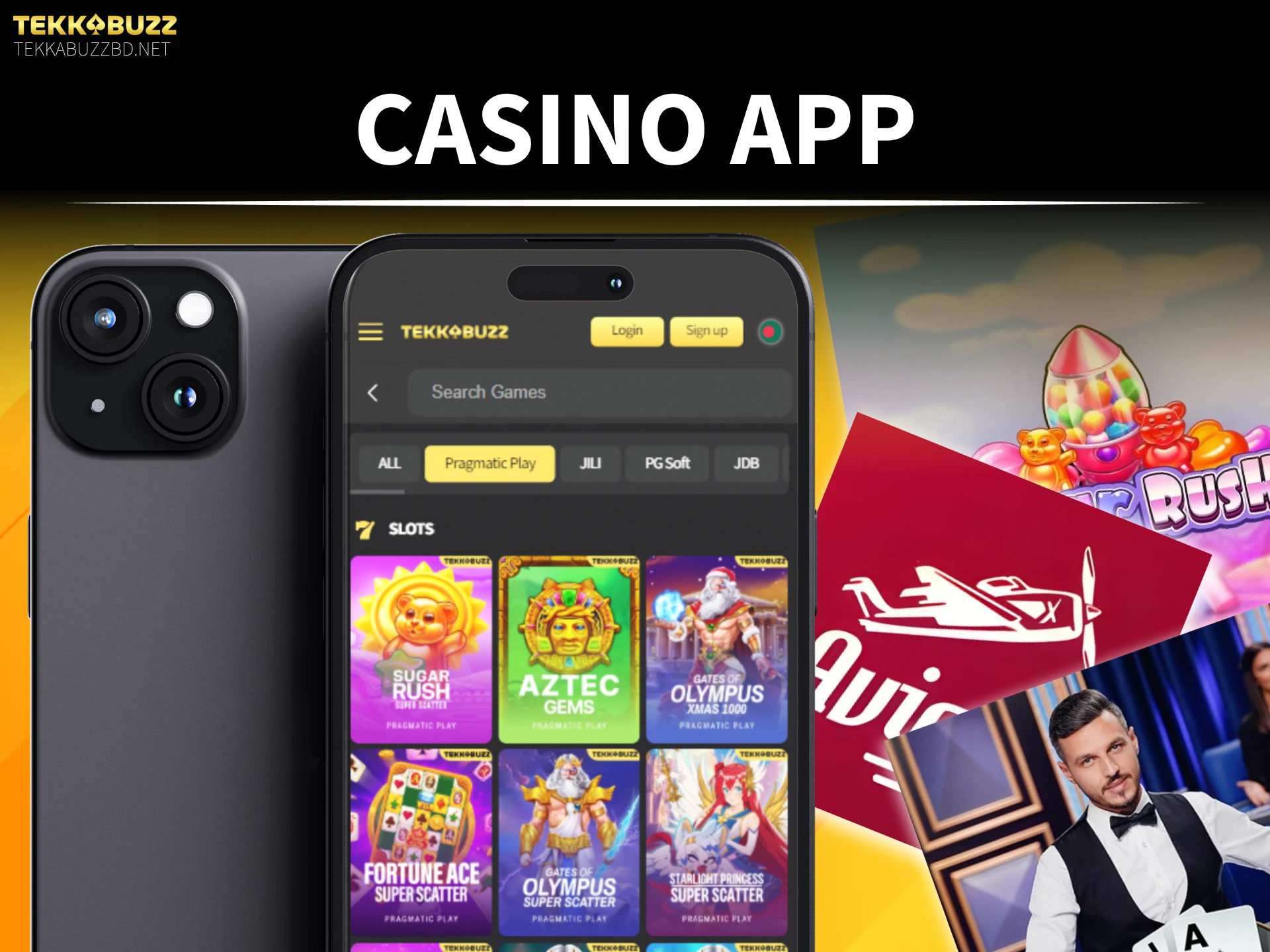 Play exciting slots and table games via the TekkaBuzz App casino.