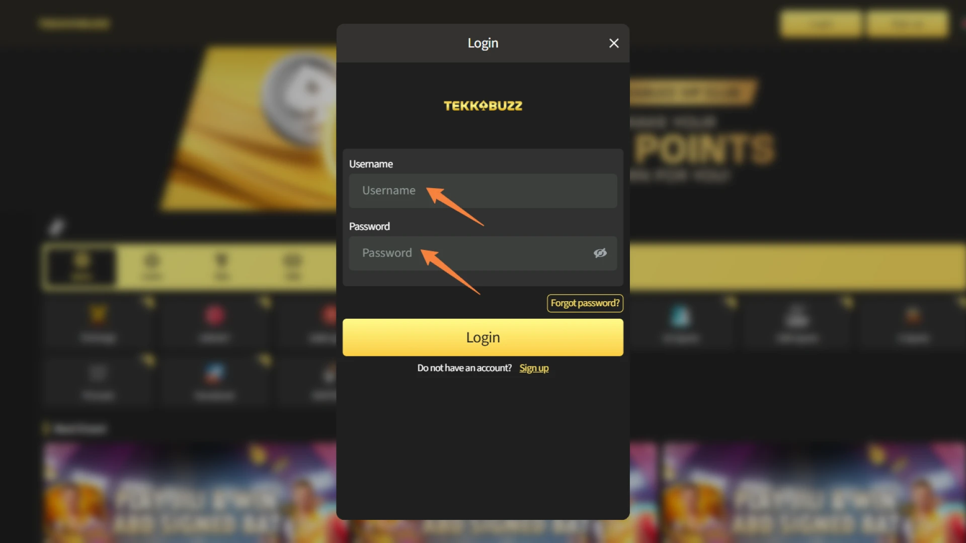 Enter your login information to play at TekkaBuzz online casino.