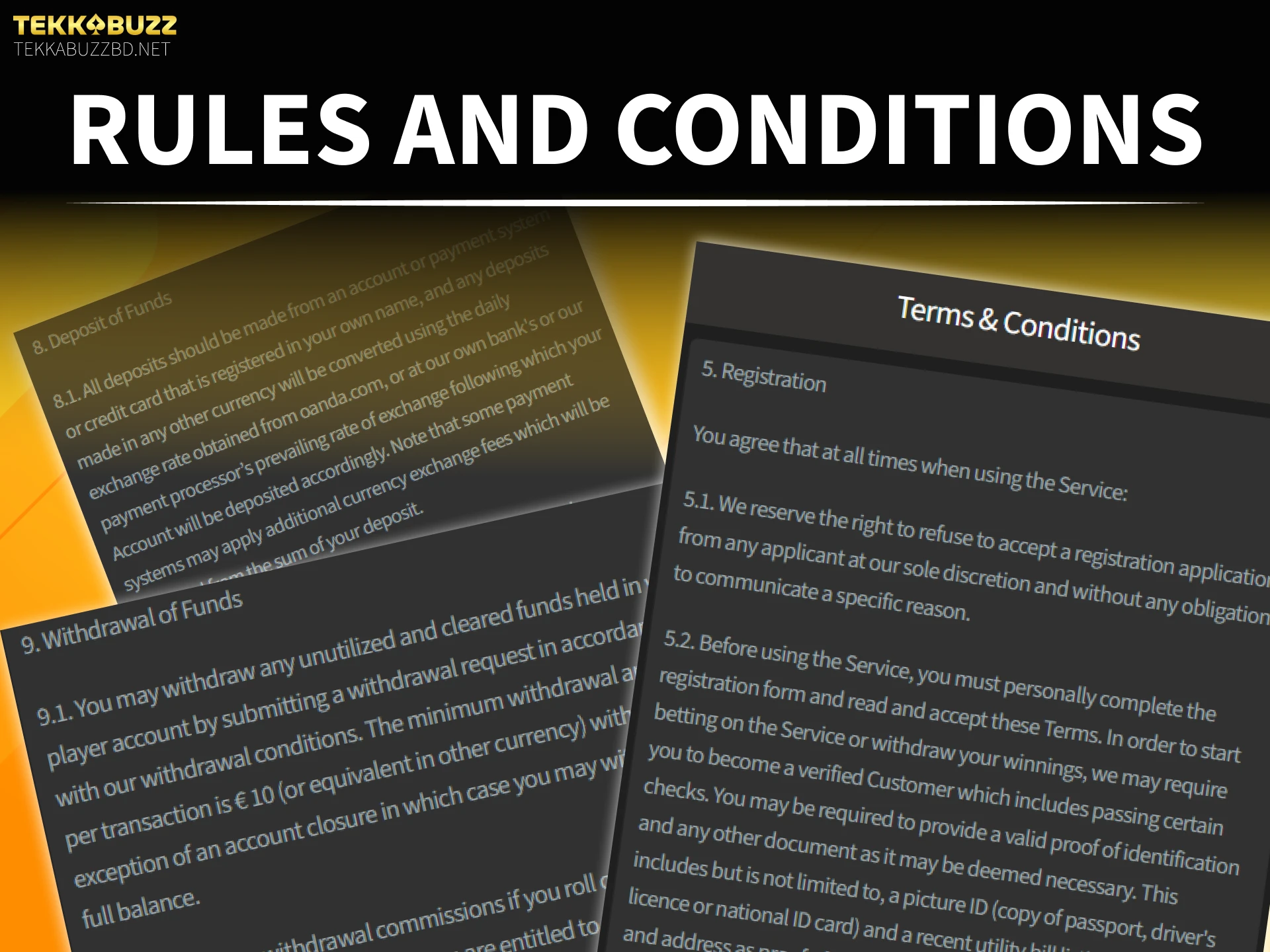 Review the rules and conditions for TekkaBuzz online casino and betting.