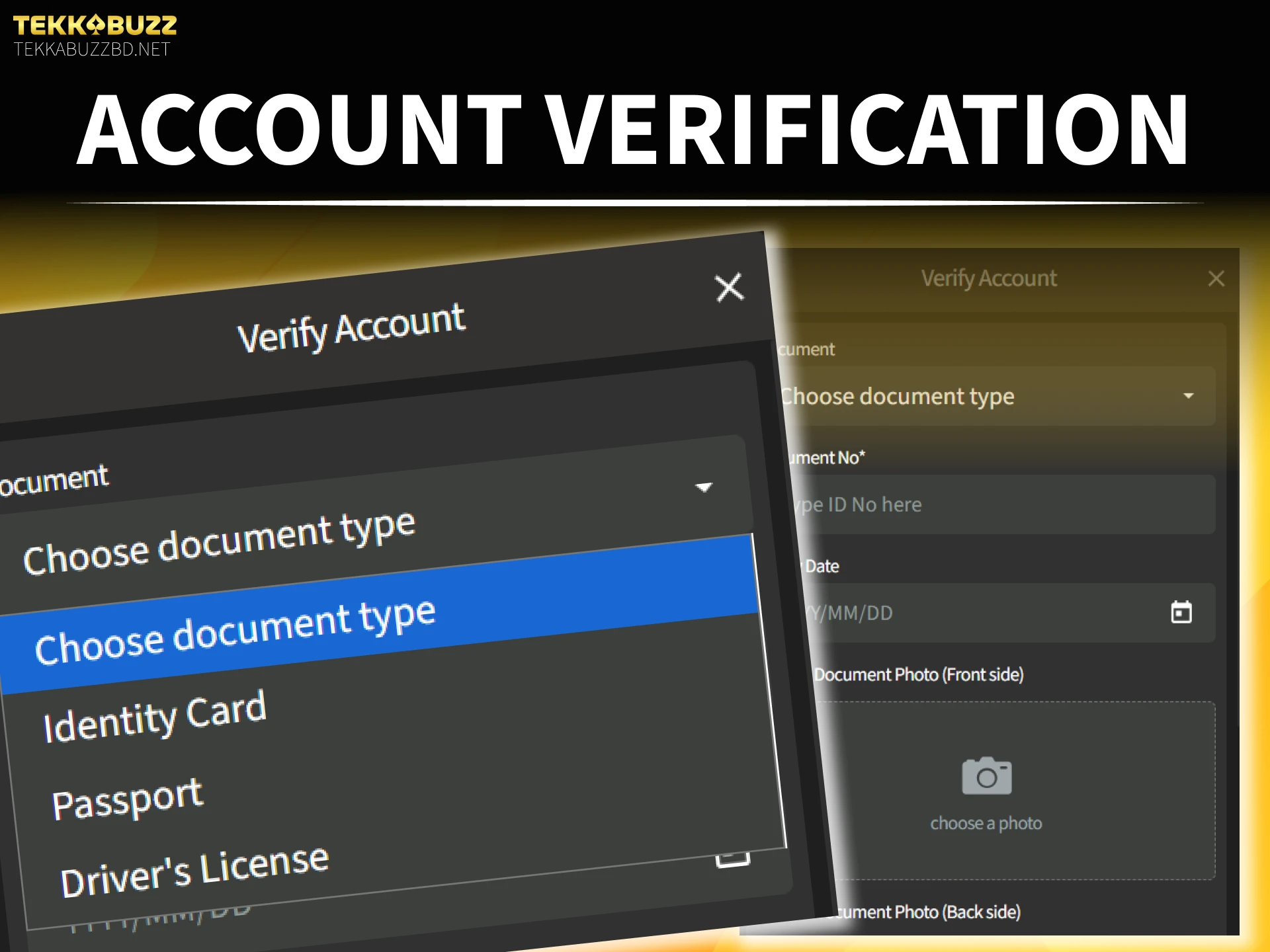 Upload official documents to complete your TekkaBuzz verification and registration process.